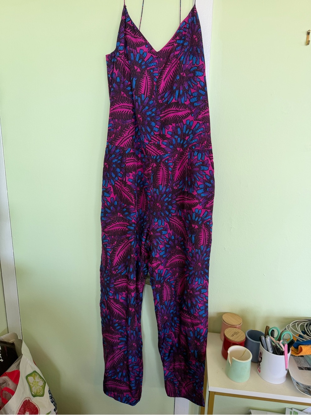 J. Crew Purple & Blue Floral Spaghetti-Strap Jumpsuit